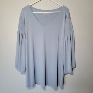 Evri Whimsical Bell Sleeve Blouse Womens 3X Baby Blue Cottagecore Fairy Flowy